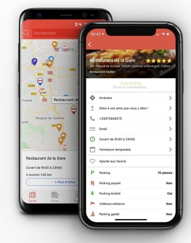 App Truckfly précisant les restaurants alentours