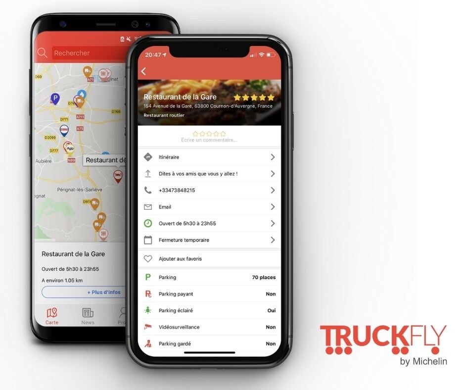 App Truckfly précisant les restaurants alentours