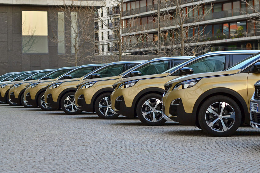 Flotte de voitures alignées sur un parking