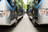 Passenger buses lined up for fleet operations