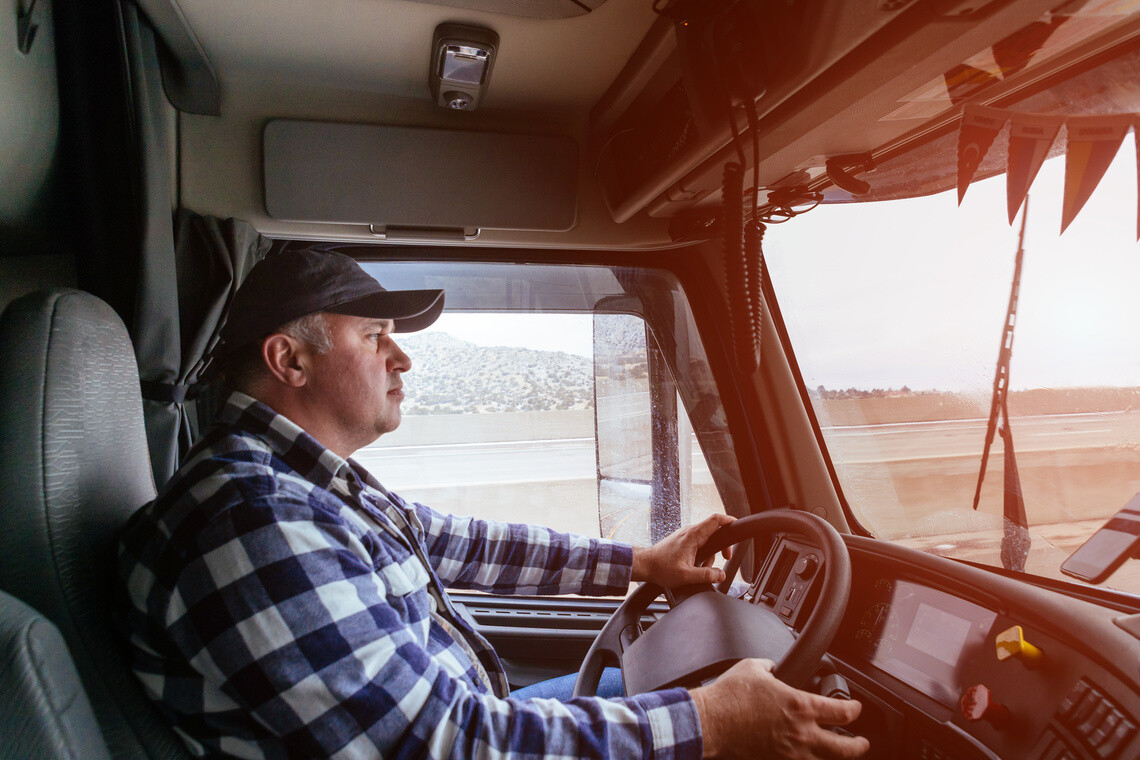 Male trucker in cab