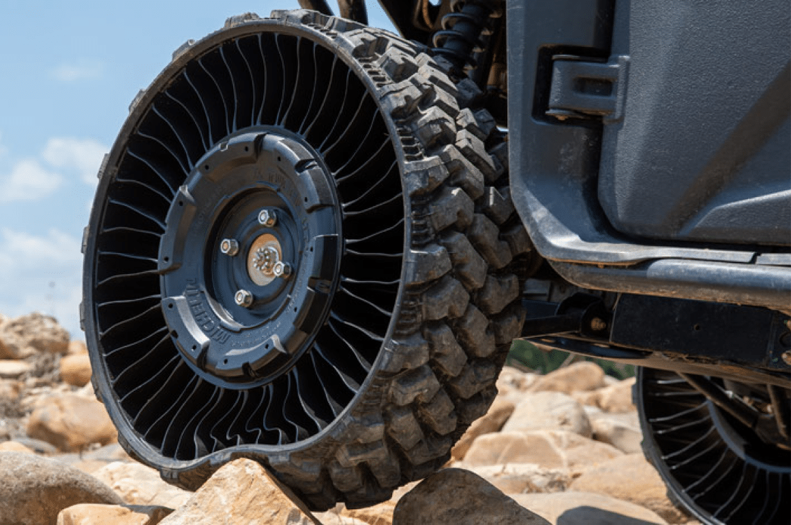 Deflection of a Michelin airless tire, Tweel, for UTV