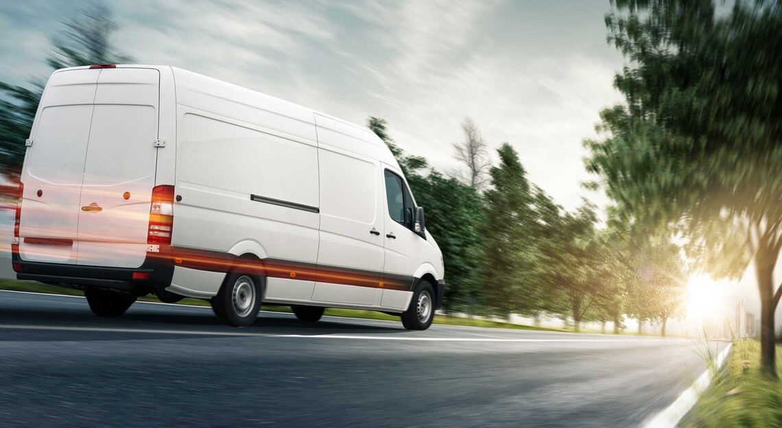 Commercial van on the road