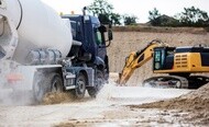 Construction vehicles on a worksite