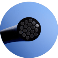 side image of rubber-infused cables for powercoil technology
