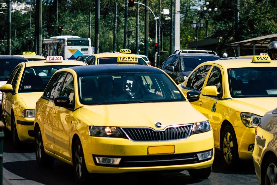 Yellow taxis in the city