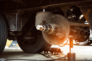 Brakes of a semi truck getting maintenance