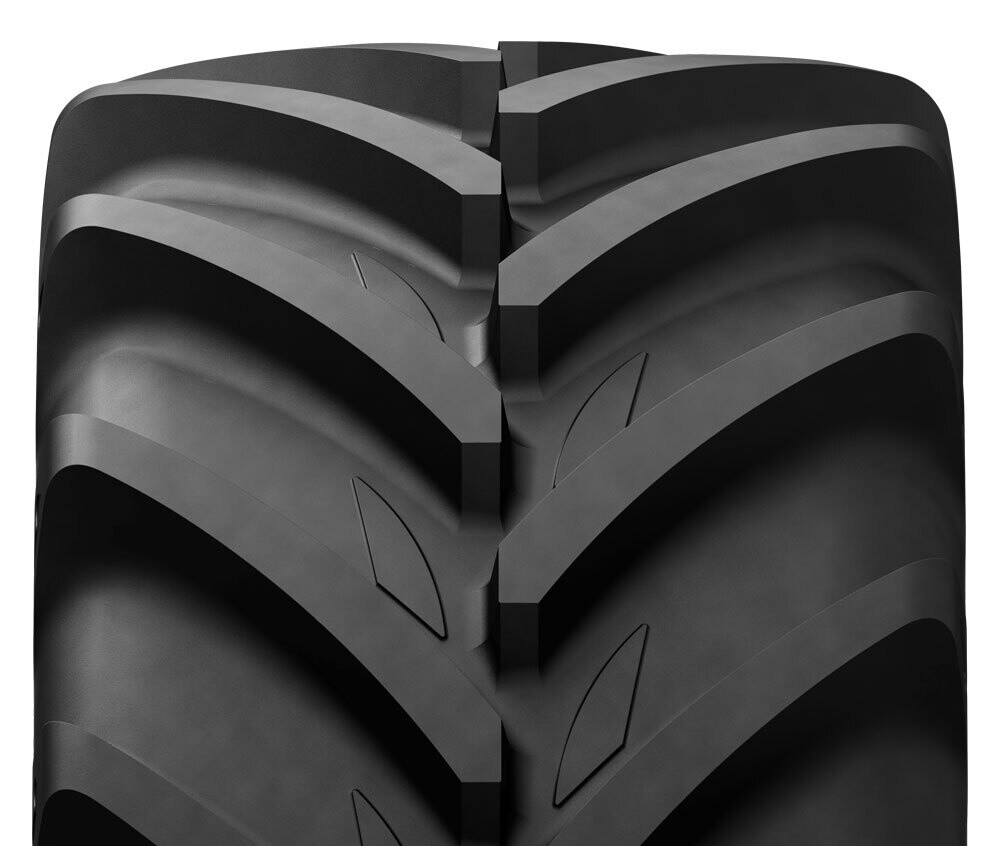 Closeup of a Michelin tractor tire showing the tread design