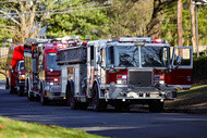 Several types of fire engines along a road