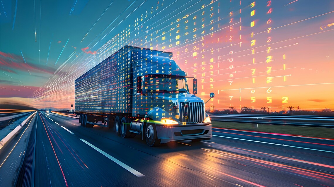 truck driving against a setting sky illustrating telematics