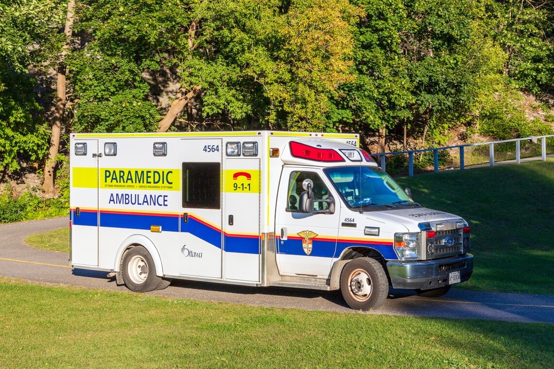 Type 3 ambulance parked in a city park