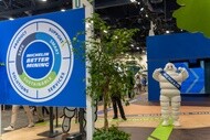 Michelin man with Michelin Better Mining at minexpo