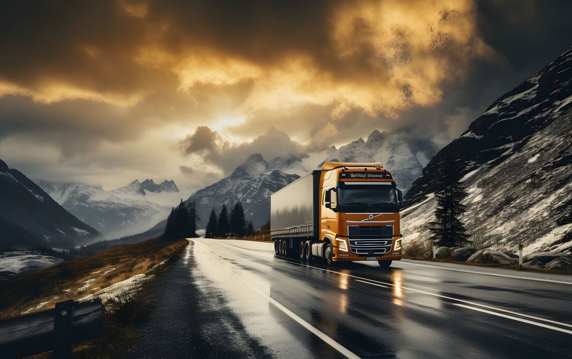 Camion su strada bagnata