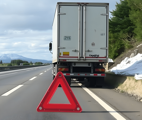 Truck waiting for a technician to perform a truck tyre service on a motorway