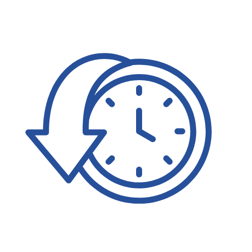 Horloge bleue avec une flèche pointant vers le bas pour indiquer le temps d’arrêt