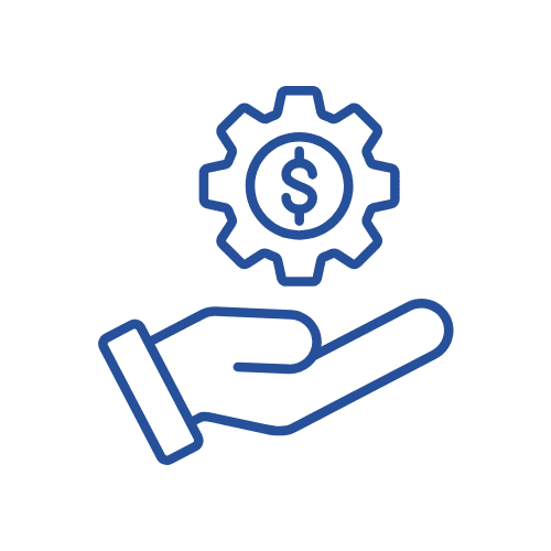 Main bleue sous une pièce de monnaie avec le signe dollar pour signifier le contrôle des coûts