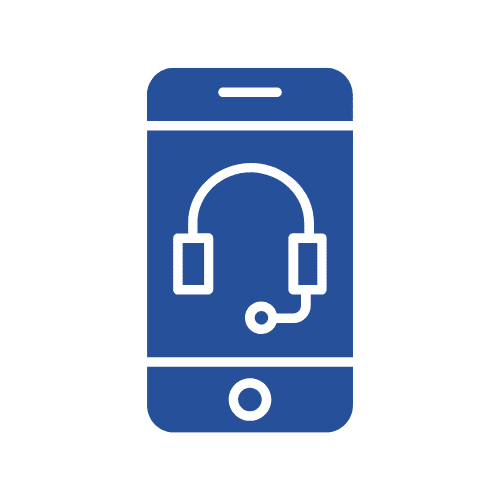 Téléphone mobile bleu avec un dessin au trait d’un casque au milieu