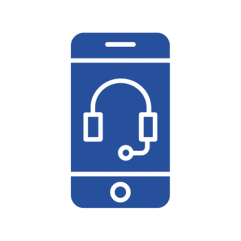 blue mobile phone icon with a headset in the middle
