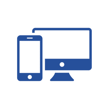Icon in blue of mobile phone and desktop computer