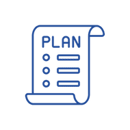 Blue icon of a sheet of paper with plan written on it