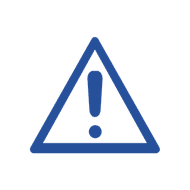 Blue icon of a triangle with exclamation point in the center symbolizing alert
