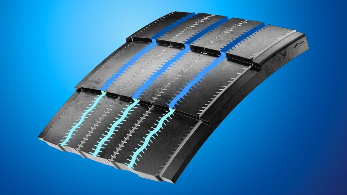 Tread pattern showcasing Michelin's Regenion technology: tread elements that regenerate themselves, mile after mile
