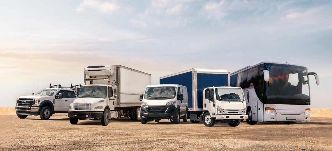 A line up of vehicles that Michelin Fleet Solutions can help with tire management