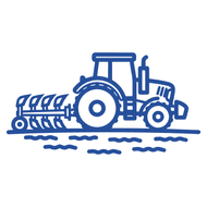 Icon representing a tractor operating in agricultural conditions