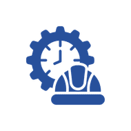Worker and clock icon representing construction equipment uptime