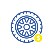 Icon of a tire with dollar sign representing competitive pricing with Michelin Advantage Program