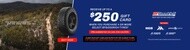 trail into the bush with a car fitted with KO3 tyres on the left hand side and up to $250 giftcard when purchasing 4 or more selected tyres plus the chance to win $3000 giftcard