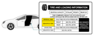 Dimensiunea anvelopei scrisă pe o etichetă aflată pe ușa șoferului
