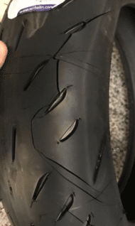An example of a rubber breakdown after the tyre has been exposed to low temperatures