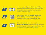 Michelin San Marino competition steps, purchase a minimum of 2 tyres, download the app, and then upload your invoice