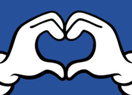 Michelin Bibendum making a heart shape with his hands on a blue background